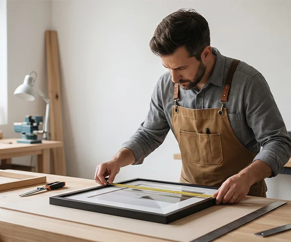 Craftsperson working with premium frame materials